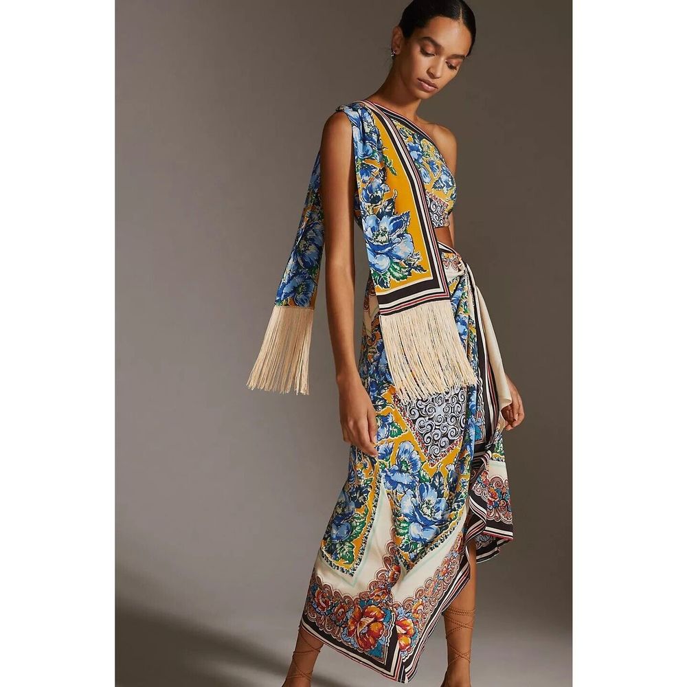 NWT Anthropologie One-Shoulder Silk Midi Dress Size 12. A47 - Picture 4 of 9